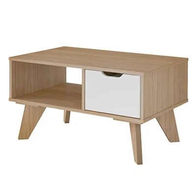 Image de MOMMA HOME Table Basse pour Salon Modèle Pervip avec tiroir et Compartiment Ouvert Idéale Le ou la Salle à Manger Finition chêne 80 x 50 44 cm
