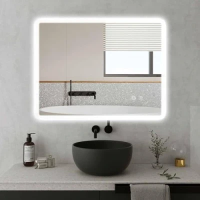 Image de Sanitemodar Miroir LED de Salle Bain 70x90cm, avec Bande Lumineuse à Largeur Uniforme, Mural Lumières Tricolores, Anti buée, Interrupteur Tactile