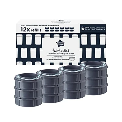 Image de Tommee Tippee Recharges pour Poubelle à Couches Avancée Twist &amp; Click avec Greenfilm Antibactérien D’Origine Durable, Lot de 12