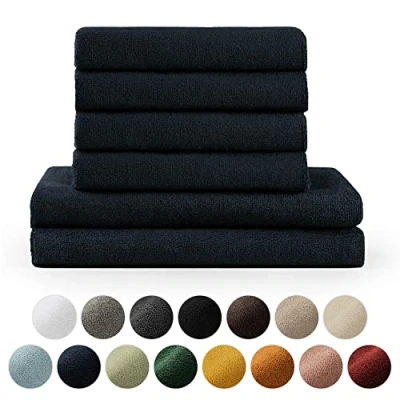 Image de Blumtal Lot Serviette De Toilette 2 Serviettes Bain 70x140 4 Essuie Mains 50x100 Doux Et Absorbant 100% Coton Certifié Oeko TEX® Bleu foncé