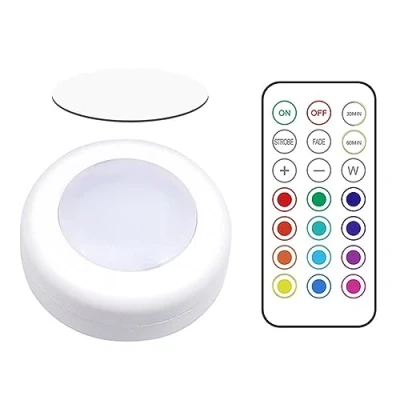 Image de tinysiry Rondelles Lumineuses LED avec télécommande, Lampe d&#039;armoire RVB à intensité Variable, veilleuse de comptoir Cuisine, 3 Piles AA, Couleurs changeantes sous Les armoires 1 PCS