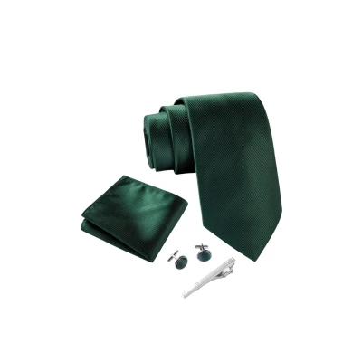 Image de Cravate Hommes Vert foncé et mouchoirs de poche, boutons manchette Pinces à cravates Coffret cadeau Accessoires Fete Mariage