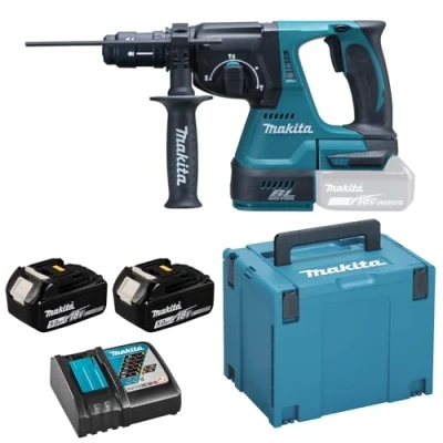Image de Makita Ciocan rotopercutor SDS Plus, 2J, 24mm, 3.4kg, cu acumulator Li Ion 18V 2x5.0Ah, incarcator DC18RC, Makpac4 [DHR243RTJ]