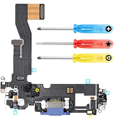Image de MMOBIEL Connecteur de Charge Compatible avec iPhone 12/12 Pro 2020 Dock Connector Câble Nappe Rechange Jack Audio/Microphone/Antenne Remplacement Incl. Tournevis Bleu