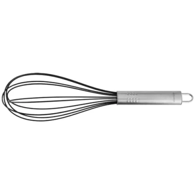 Image de Fackelmann Fouet avec poignée Ovale 27cm en INOX/Silicone, Acier Inoxydable, Argent/Noir, 27 x 6 cm