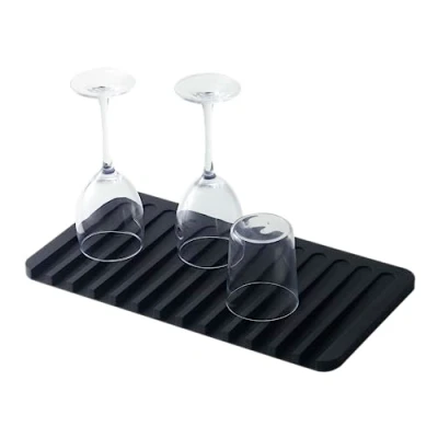 Image de Yamazaki 7448 Flow Plateau égouttoir en Silicone, Noir, Minimaliste, 38 x 20 1.2 c m