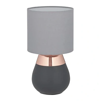 Image de Relaxdays 10029516_553 Lampe de table nuit Tactile, réglable, 3 niveaux, E14 Veilleuse H x D 32,5 18 cm, gris cuivrée, fer, tissu, plastique, 1 élément