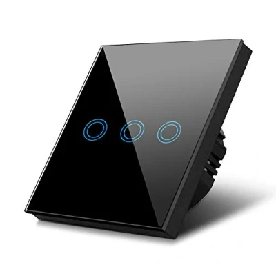 Image de Maclean Interrupteur d&#039;éclairage tactile LED en verre noir avec 3 boutons