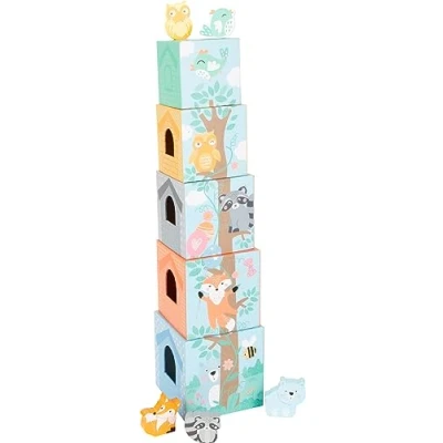 Image de Small Foot 11721 Cube à empiler Pastel, en Bois avec des Figures d&#039;animaux, partir de 12 Mois Toys, Multicolore