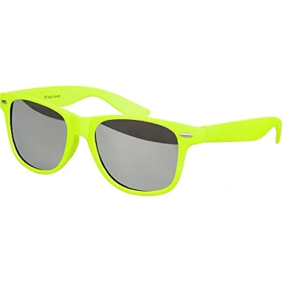 Image de Balinco Lunettes de soleil UV400 CAT 3 CE Rubber avec charnière à ressort pour femmes &amp; hommes (jaune fluo argent miroité)