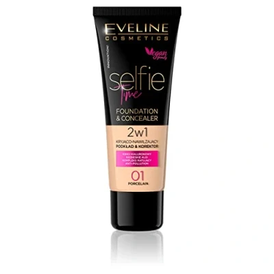 Image de Fond de teint et correcteur régénérant hydratant Selfie Time d&#039;Eveline Cosmetics, 2 en 1, 30 ml, porcelaine n 01