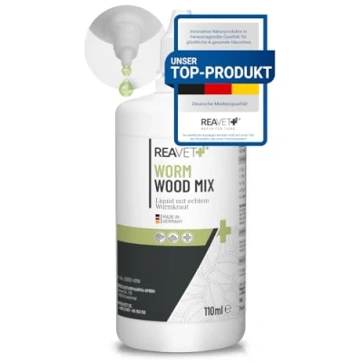 Image de ReaVET Vermifugeuse liquide XL 110 ml, cure de vers secondaire pour tous les animaux domestiques, chien, chat, recette naturelle, vermifuge secondaire, sans anthelminthique
