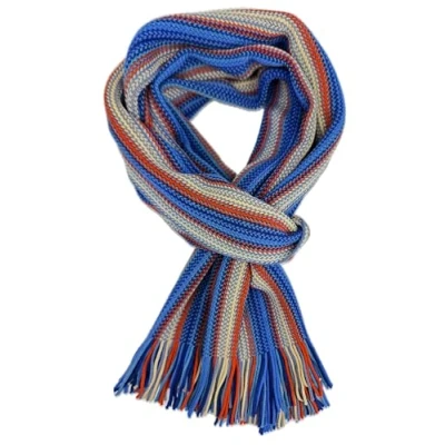 Image de Rotfuchs Écharpe en tricot de renard rouge chaude et douce unisexe laine à rayures multicolore (bleu orange)