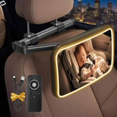 Image de Retroviseur Voiture Bebe Miroir Bébé avec Lumière LED Rechargeable, 360 Rotation Réglables Rétroviseur 100% Incassable Voiture, De (B)