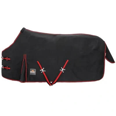 Image de Start Pony couverture d&#039;écurie pour cheval, d&#039;écurie, mi saison avec doublure polaire ou rembourrage en 0 g, 100 sangle de cheval (noir/rouge, 135 cm (0