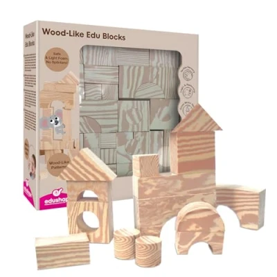 Image de BSM Edushape Ed 716071 Jeu de Construction Premier Age Edu Blocks Blocs en Mousse Imitation Bois 80 pièces