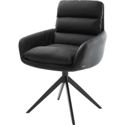 Image de Chaise pivotante Abelia Flex avec accoudoirs cuir de vache noir pied croisé large pivotement sur 360 fonction bascule