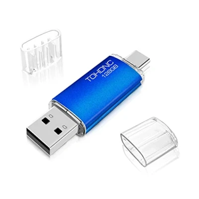 Image de Clé USB C 128 Go Flash Drive 2.0 Mémoire Stick 128go 2 en 1 OTG Portable Type Clef Imperméable Pen pour PC/MacBook/Tablette/Smartphone/TV (Bleu)
