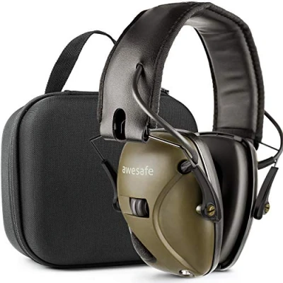 Image de Awesafe Protection auditive électronique pour les sports d&#039;impact [Livré avec sac de transport rigide], Protège oreilles sécurité, NRR 22 dB, Idéal tireurs et Hunting (Vert)