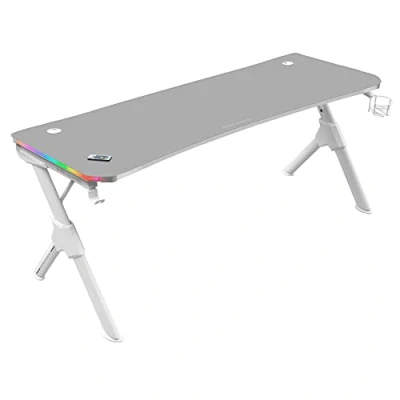 Image de Mars Gaming MGDXLRGBW, Table de Jeu Ergonomique RGB, Support Casque et Boissons, 160x60cm, Noir