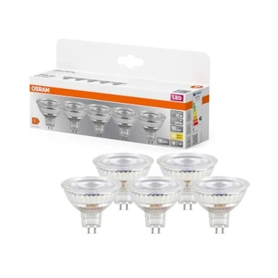 Image de OSRAM LED BASE MR16, pack avantage de 5 lampes basse tension, remplace les ampoules réflecteurs 35W classiques, blanc chaud (2700K), 3.8W, GU5.3, verre mat, non dimmable