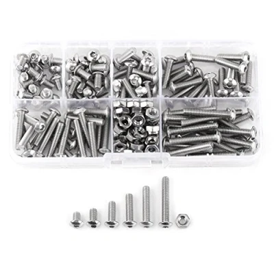 Image de Walfront Coffret de 170pcs M4 Assortiment Vis Boulon Tête Fraisée Bombée Allen Hexagonale Creuse Filetage Complet avec Ecrous en Acier Inoxydable 304