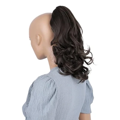 Image de CAISHA 30cm Postiche Avec Clip Papillon Natte Queue De Cheval Extensions Cheveux Volumineux Ondulé Marron Foncé H131