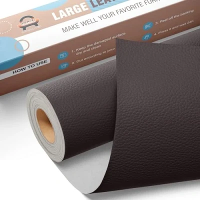 Image de OAZ Grand Kit Reparation Cuir, Simili Cuir Autocollant 40 x 80 cm, Patch de Réparation en Auto adhésif pour Sièges Auto, Canapés, Chaises, Transats, Bottes, Portefeuilles Le café