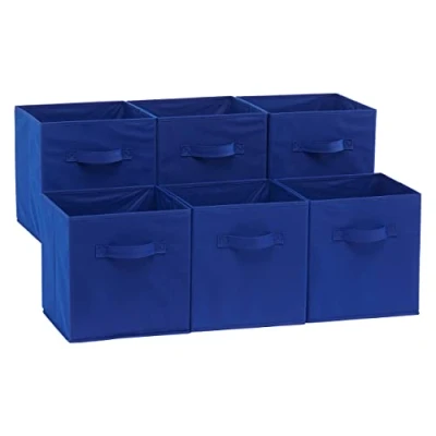 Image de Amazon Basics Lot de 6 cubes rangement pliables en tissu avec poignées, 26,6 x 27,9 cm, Bleu Marine Uni