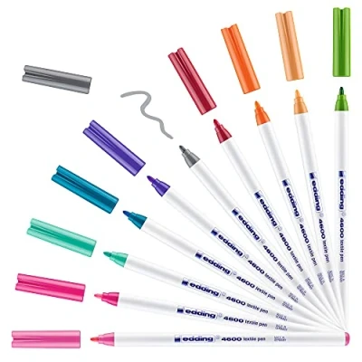 Image de edding e 4600 Lot de 10 Crayons indélébiles à Pointe ogive pour Textile 1 mm Coloris Assortis