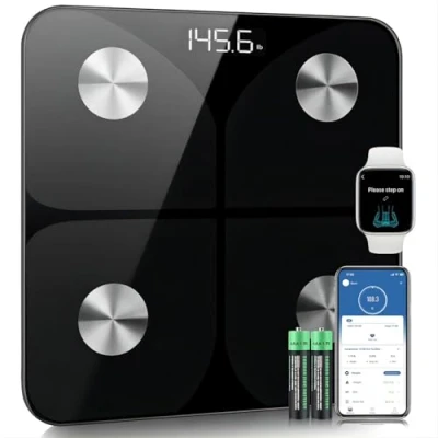 Image de Balance Pese Personne Vainqueur du Test 2024 avec Application 180 kg /400 lbs, Impédancemètre Bluetooth pour la Graisse Corporelle, IMC, Grand panneau 30 * 30cm