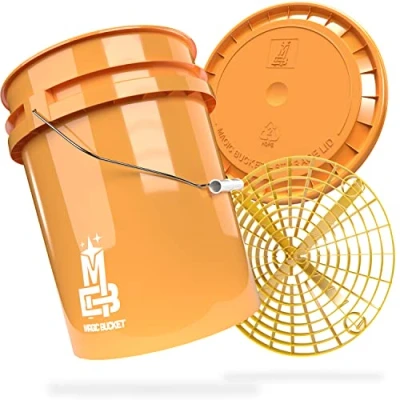 Image de MAGIC BUCKET Kit de Lavage à la Main pour Voiture Seau 5 Gallons US (20 Litres) Avec Couvercle et Filtre Grit Guard Orange/Jaune