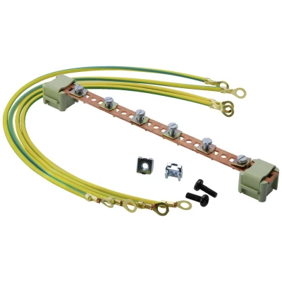 Image de DIGITUS rail d&#039;équipotentialité pour armoires réseau et serveur 19 pouces à monter sur les rails profilés 220 mm quatre câbles de mise la terre inclus