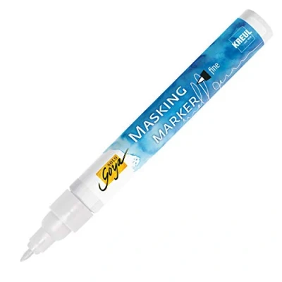 Image de KREUL 18160 Solo Goya Masking Marker Marqueur de masquage à pointe fine Largeur trait 1 2 mm Gomme amovible en forme marqueur, lignes précises aux contours nets, Bleu