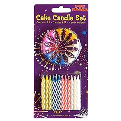 Image de Eurowrap 6846 CCC Un Lot De 24 Bougies D&#039;Anniversaire + 12 Porte Couleurs Assorties : Bleu, Rose, Blanc, Jaune D&#039;anniversaire, Anniversaire, Happy Birthday