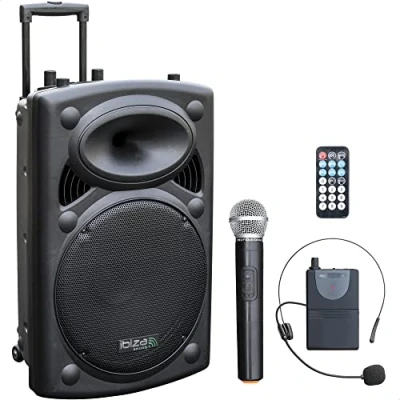Image de IBIZA PORT15VHF BT Système enceinte de sonorisation portable autonome 15&#039;&#039;/38cm avec USB, Bluetooth &amp; 2 Micros VHF