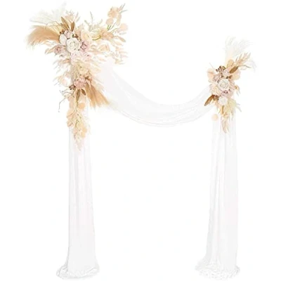 Image de Kit De Fleurs D&#039;arche Mariage (Paquet 3), Artificielles avec Rideaux en Mousseline Soie, Arrangement Floral Tonnelle pour La Cérémonie Mariage,Beige