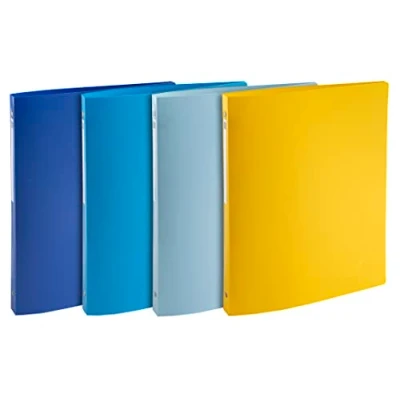Image de Exacompta Réf. 51110E Lot de 4 classeurs souples Bee Blue anneaux ronds diamètre 15 mm dos 20 dimensions extérieures 32 x 25 cm format à classer A4 couleurs assorties