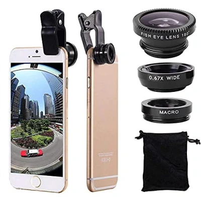 Image de Kit D&#039;objectif 3 en 1 pour Téléphone Portable, Objectif Macro Fisheye Grand Angle (Noire)
