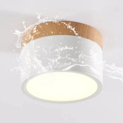 Image de Schindora Plafonnier LED,spot en saillie décor bois,mini plafonnier,rond,blanc,blanc froid 6000 K,12 W.