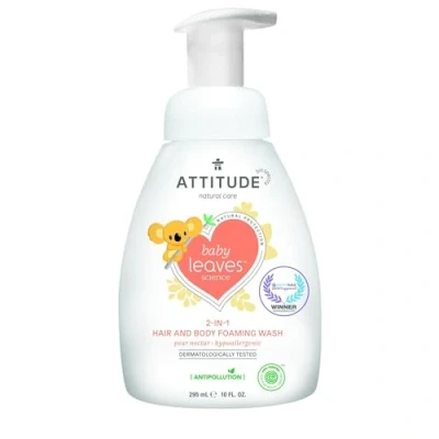 Image de ATTITUDE Baby Leaves Mousse nettoyante 2 en 1 pour le corps et les cheveux Nectar de poire (1 x 295 ml)