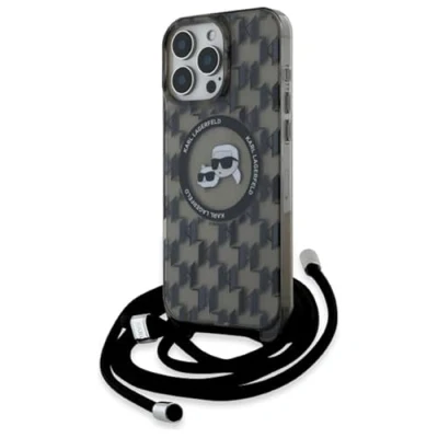 Image de Étui Karl Lagerfeld pour iPhone 16 Pro Max 6.9 noir étui rigide IML Crossbody Monogram &amp; Choupette Head MagSafe Neuf