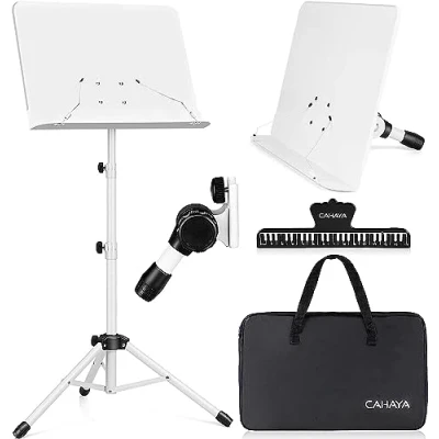 Image de CAHAYA Pupitre de Partitions Pliable Portable Support Métallique avec Housse Transport Anti Poussière et Porte Partition, Blanc CY0194 2