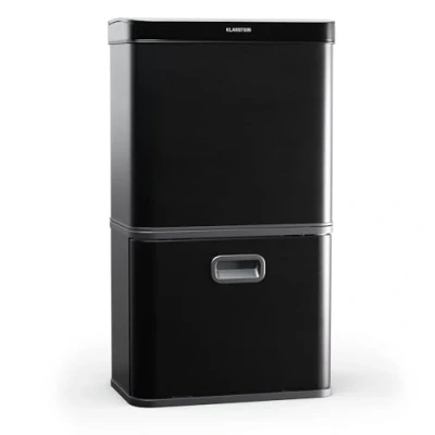 Image de KLARSTEIN Poubelle à capteur sans fil 56 L de tri sélectif avec mouvement, 3 compartiments, Soft Close, acier inoxydable, noir mat