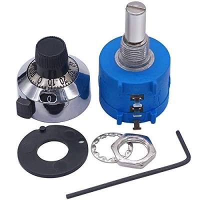 Image de Taiss 3590S Potentiomètre 10k ohm de précision bobiné multi tours Rotatif 3 bornes avec compte le bouton rotation l&#039;échelle 6 mm axes 2 103L