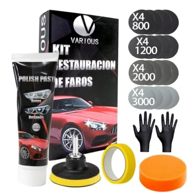 Image de divers kits de restauration phares avec adaptateur perceuse pour polir les ternes et usés, nettoyer poncer le contrôle technique améliorer la visibilité sécurité.