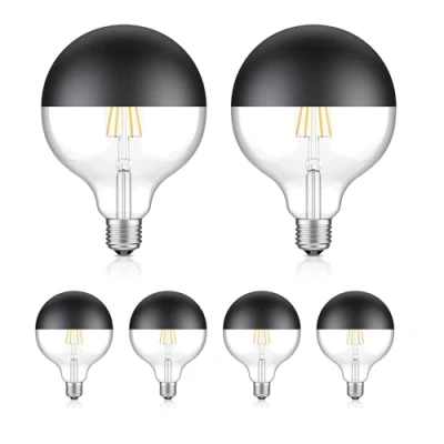Image de ledscom.de 6 ampoules LED E27, G125, blanc chaud (2700 K), 6,7 W, 660lm, miroir de tête (noir)