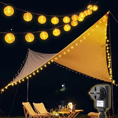 Image de SALCAR LED Guirlande lumineux lanterne 10M + câble d&#039;alimentation 3M, adaptateur de sécurité 31V, lampe 40er, 8 modes d&#039;éclairage avec fonction mémoire Blanc chaud