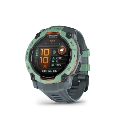 Image de Garmin Instinct 3, AMOLED Montre GPS Robuste et connectée Vert d&#039;eau avec Bracelet Bleu crépuscule Boîtier 50 mm
