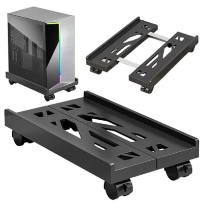 Image de SPORWAY Support PC sous Bureau: D&#039;unité Centrale Mobile avec Roues Verrouillables, Antidérapantes Tour Taille Réglable, Chariot de pour La Plupart des
